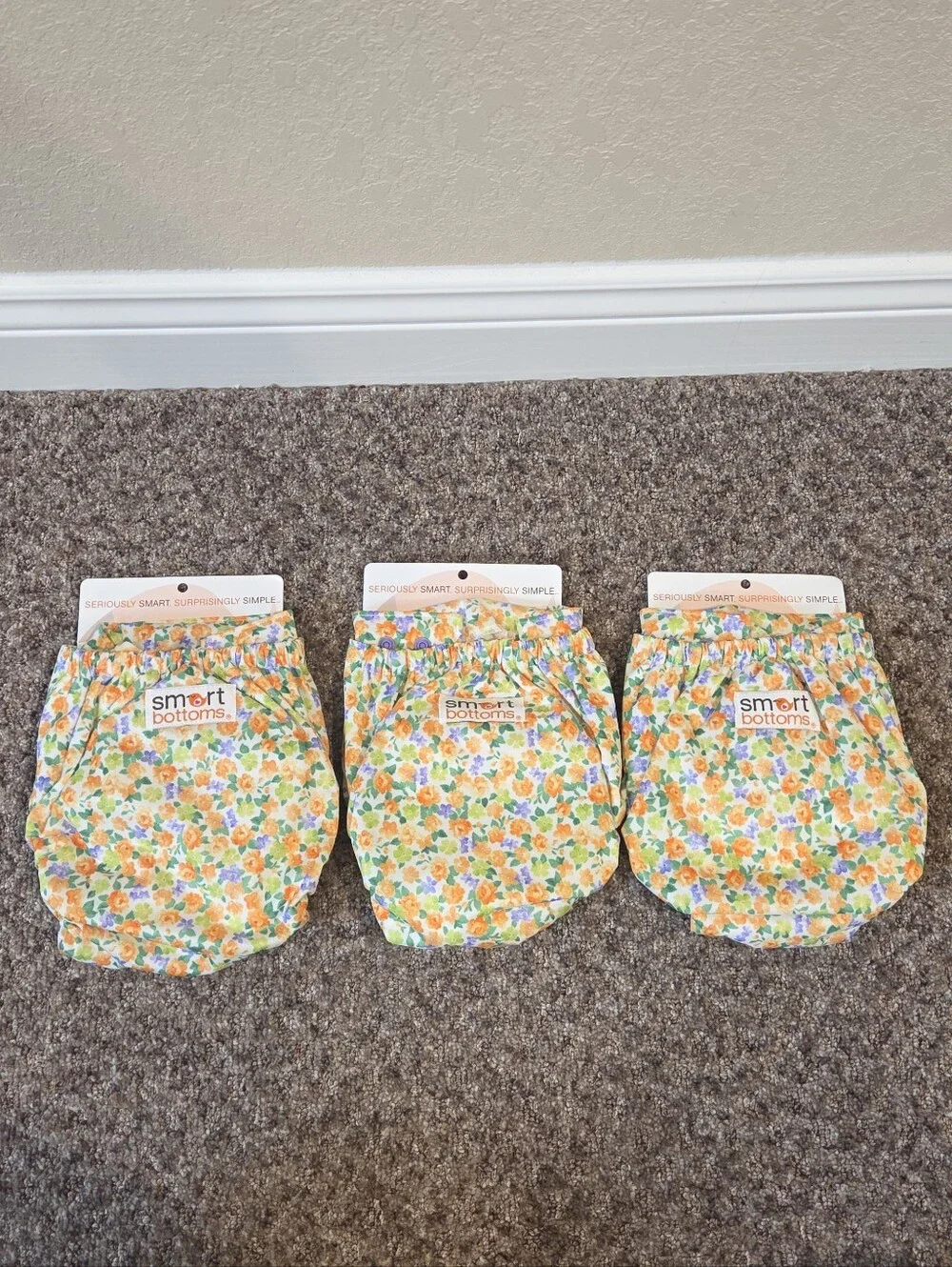 NEW Smart Bottoms Organic Floral Print Cloth Reusable Diaper One Size 10lb-35lb+